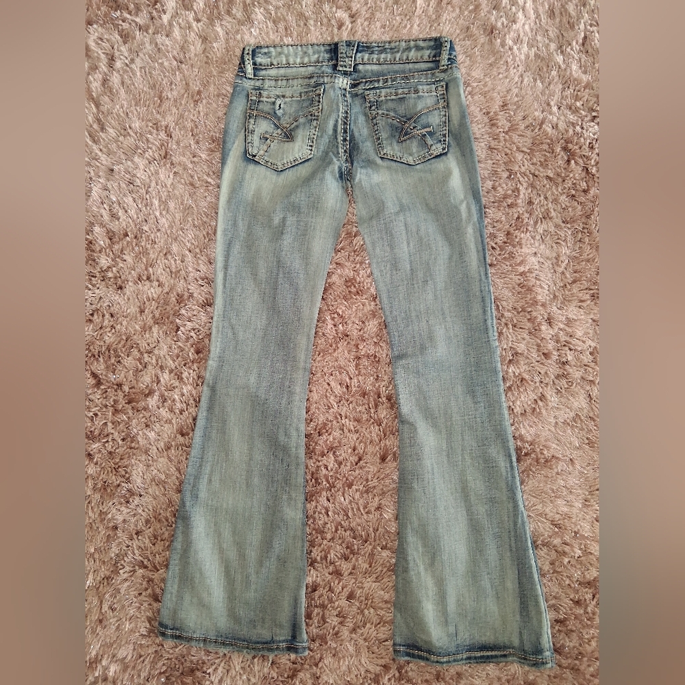 Amethyst Jeans Light Blue Distressed Flare Jeans - Picture 2 of 7
